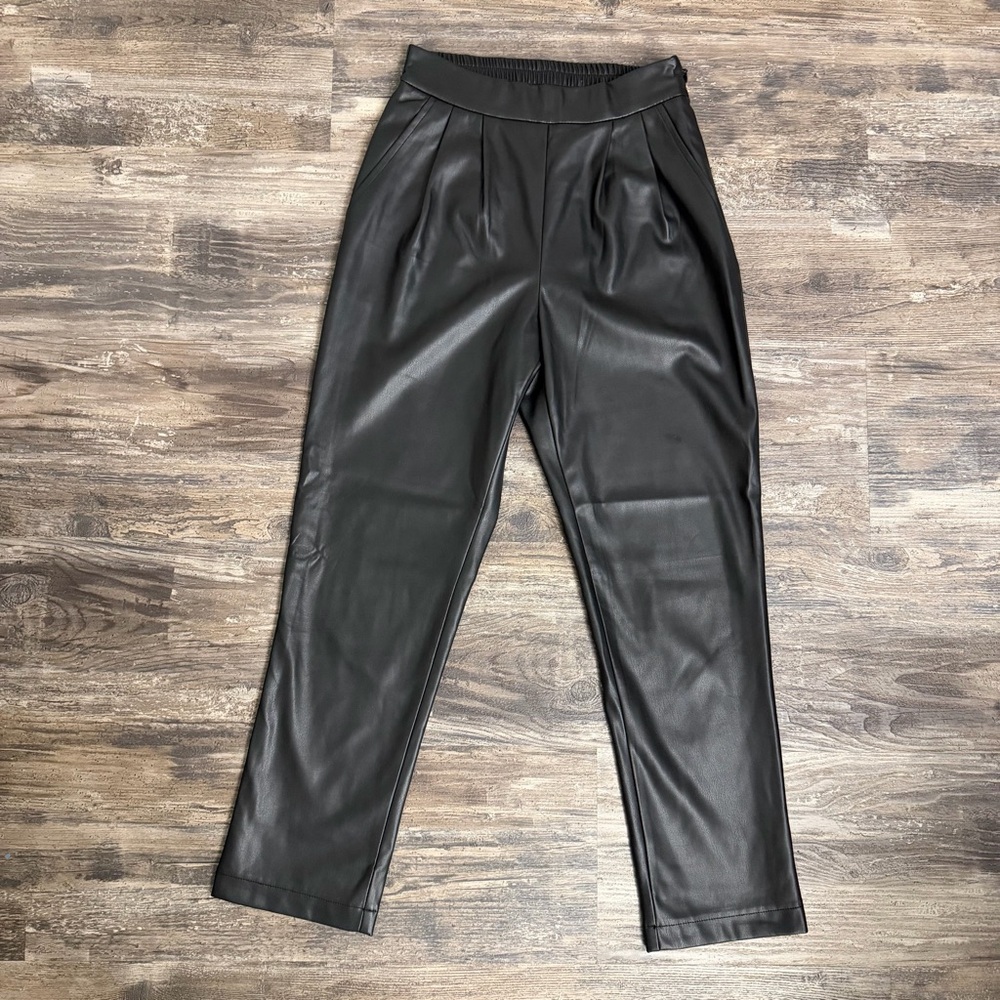 Greylin Women’s Black High-Rise Straight-Leg Faux Leather Pants Size S
